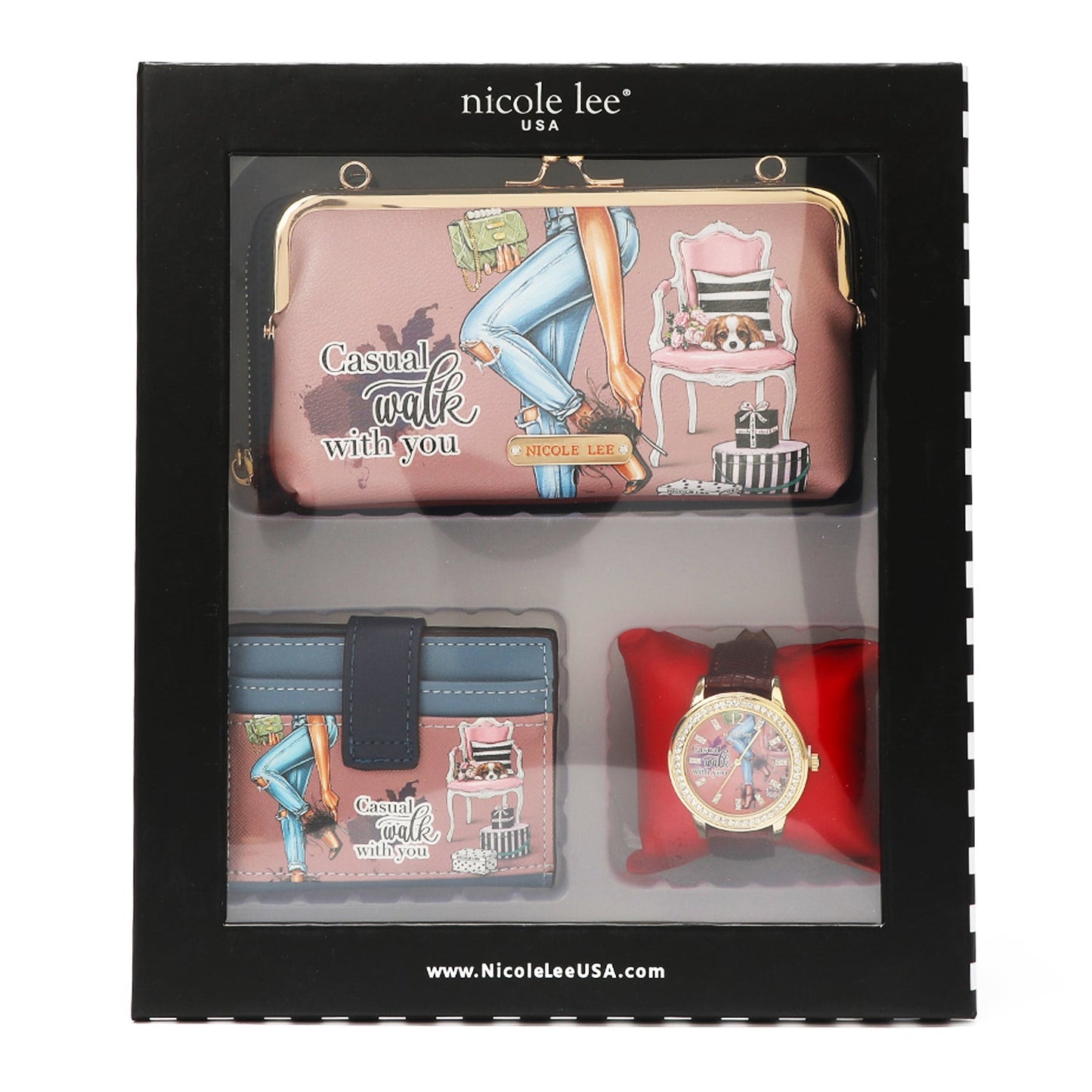 3 PIECE GIFT SET (CROSSBODY WALLET, CARD CASE, WATCH)