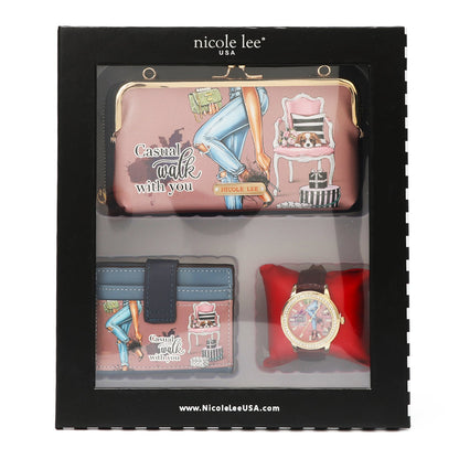 3 PIECE GIFT SET (CROSSBODY WALLET, CARD CASE, WATCH)