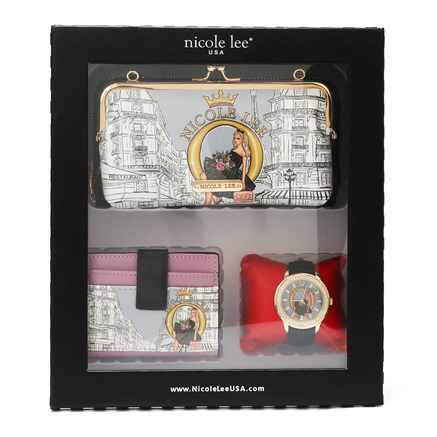 3 PIECE GIFT SET (CROSSBODY WALLET, CARD CASE, WATCH)